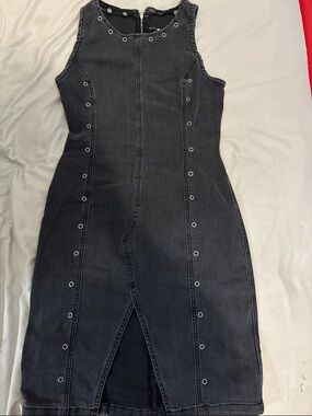 Fashion Nova Black Denim Grommet Bodycon Dress